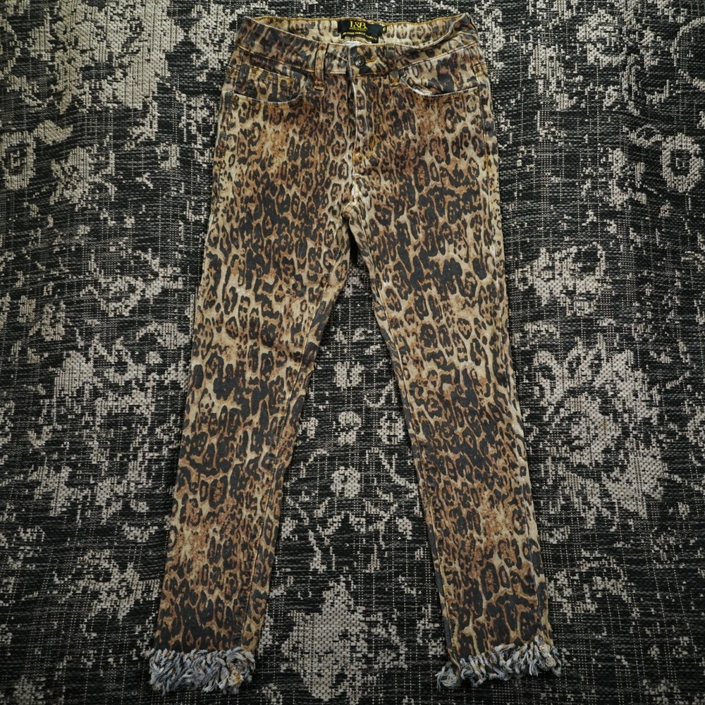 L&B Leopard Print Women's Jeans Size 6 Lucky Blessed Mid Rise Skinny Ankle Hem